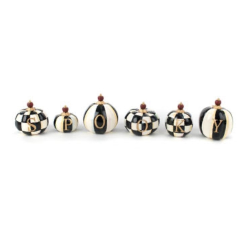 MacKenzie-Childs "Beware" Resin Pumpkin Decor set